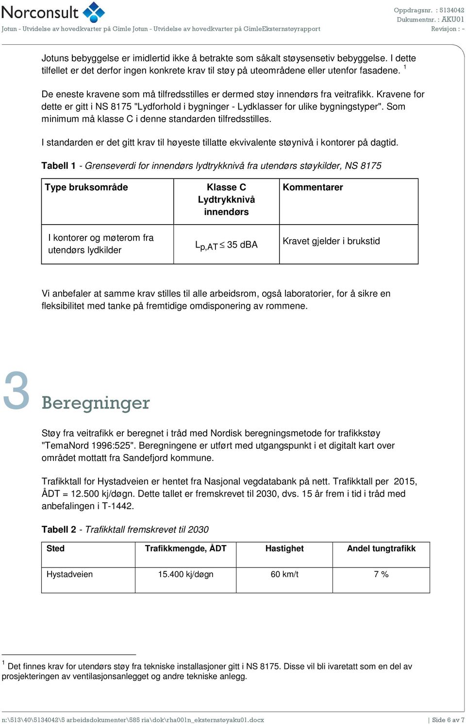 bebyggelse. I dette tilfellet er det derfor ingen konkrete krav til støy på uteområdene eller utenfor fasadene. 1 De eneste kravene som må tilfredsstilles er dermed støy innendørs fra veitrafikk.