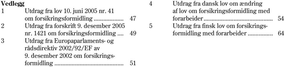 .. 54 2 Utdrag fra forskrift 9. desember 2005 5 Utdrag fra finsk lov om forsikringsnr.