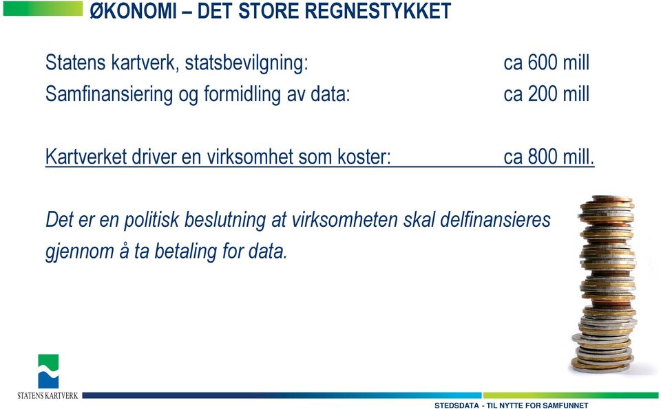 Kartverket driver en virksomhet som koster: ca 800 mill.