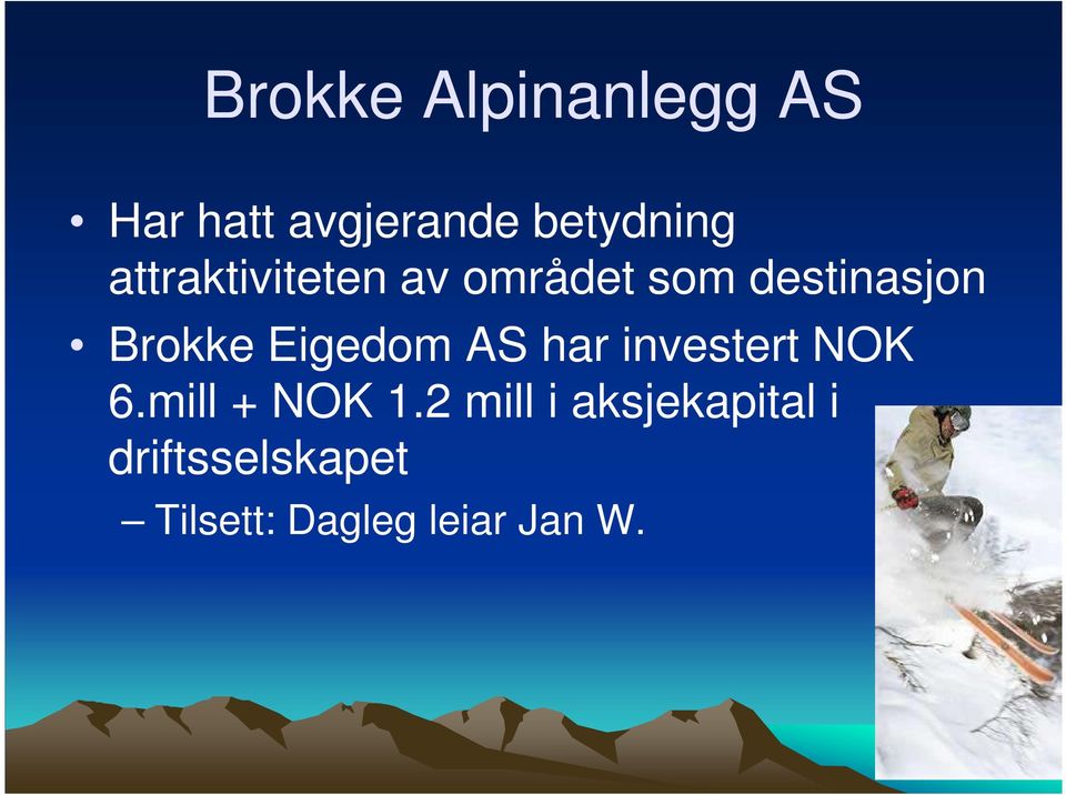 Eigedom AS har investert NOK 6.mill + NOK 1.