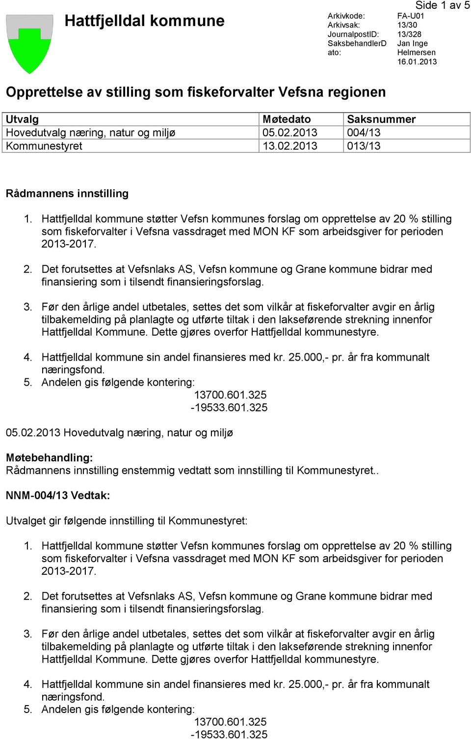 02.2013 013/13 Rådmannens innstilling 1.