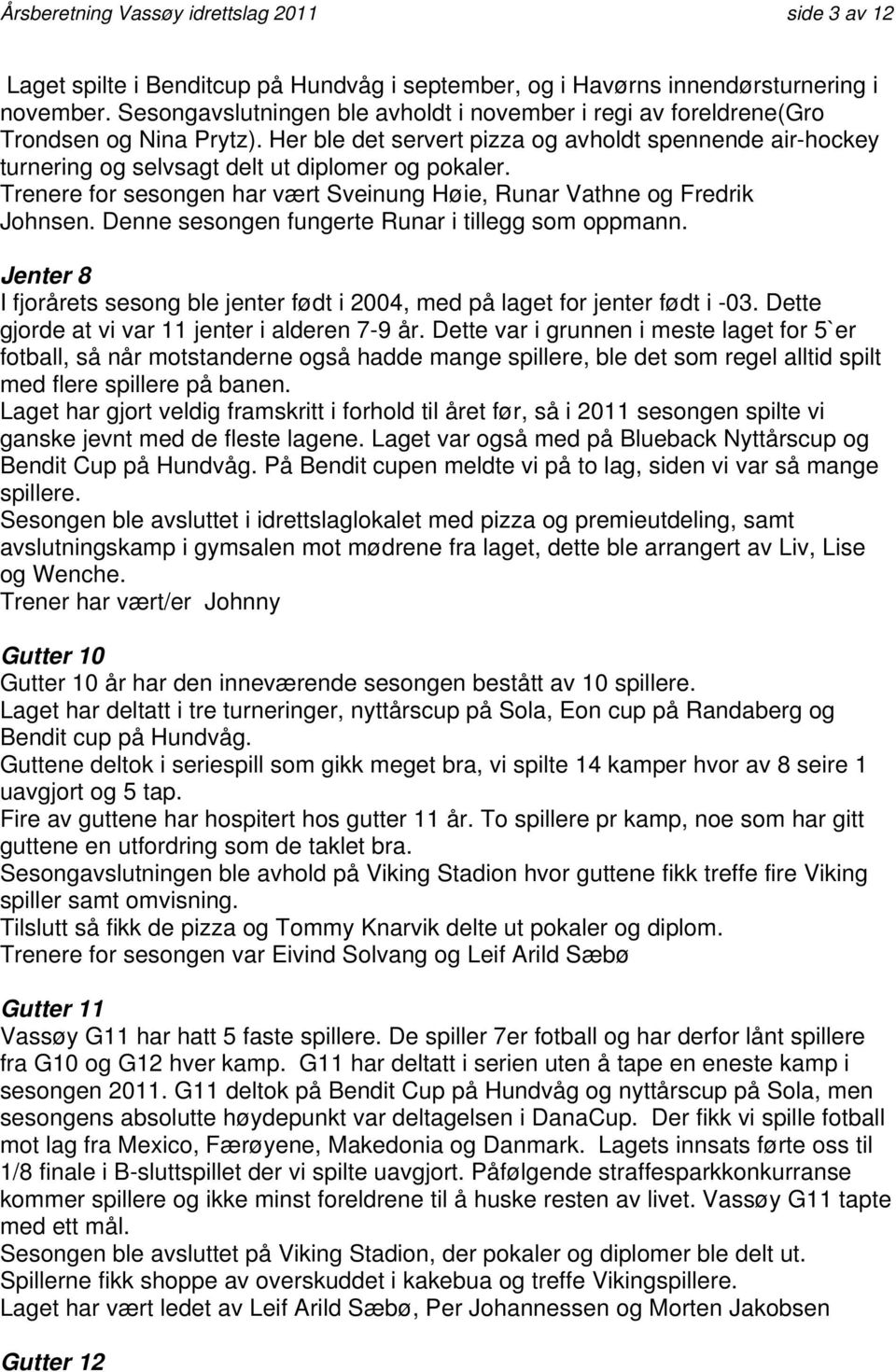 Trenere for sesongen har vært Sveinung Høie, Runar Vathne og Fredrik Johnsen. Denne sesongen fungerte Runar i tillegg som oppmann.