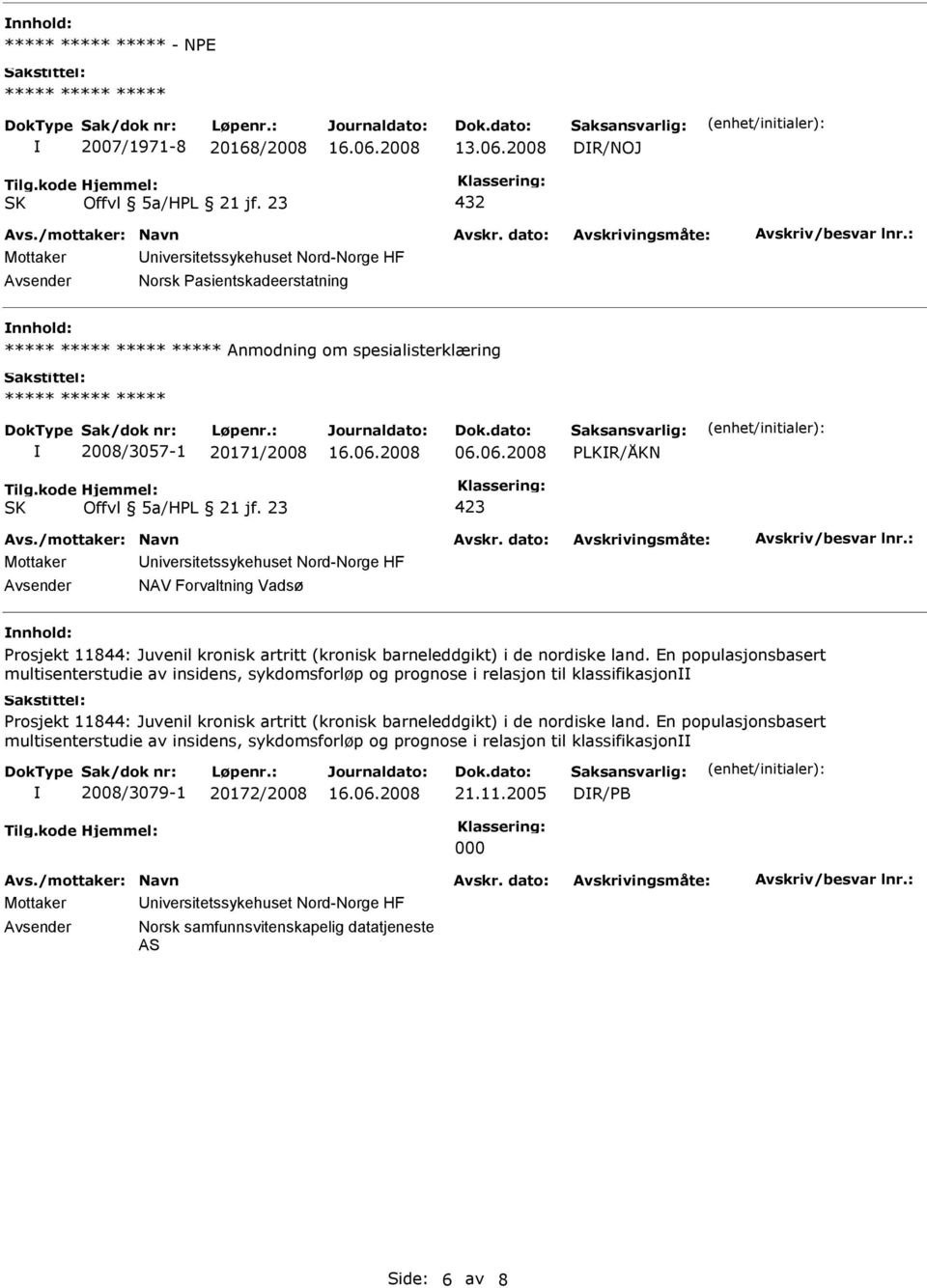 En populasjonsbasert multisenterstudie av insidens, sykdomsforløp og prognose i relasjon til klassifikasjon Prosjekt 11844: Juvenil kronisk artritt (kronisk barneleddgikt) i de