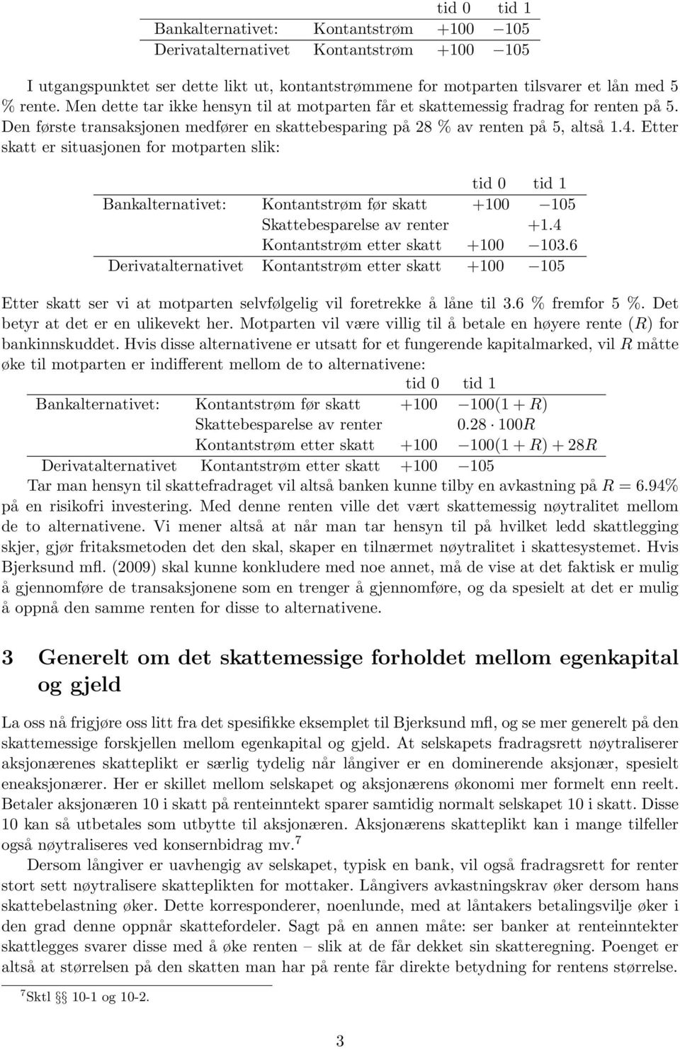 Etter skatt er situasjonen for motparten slik: Bankalternativet: Kontantstrøm før skatt +100 105 Skattebesparelse av renter +1.4 Kontantstrøm etter skatt +100 103.