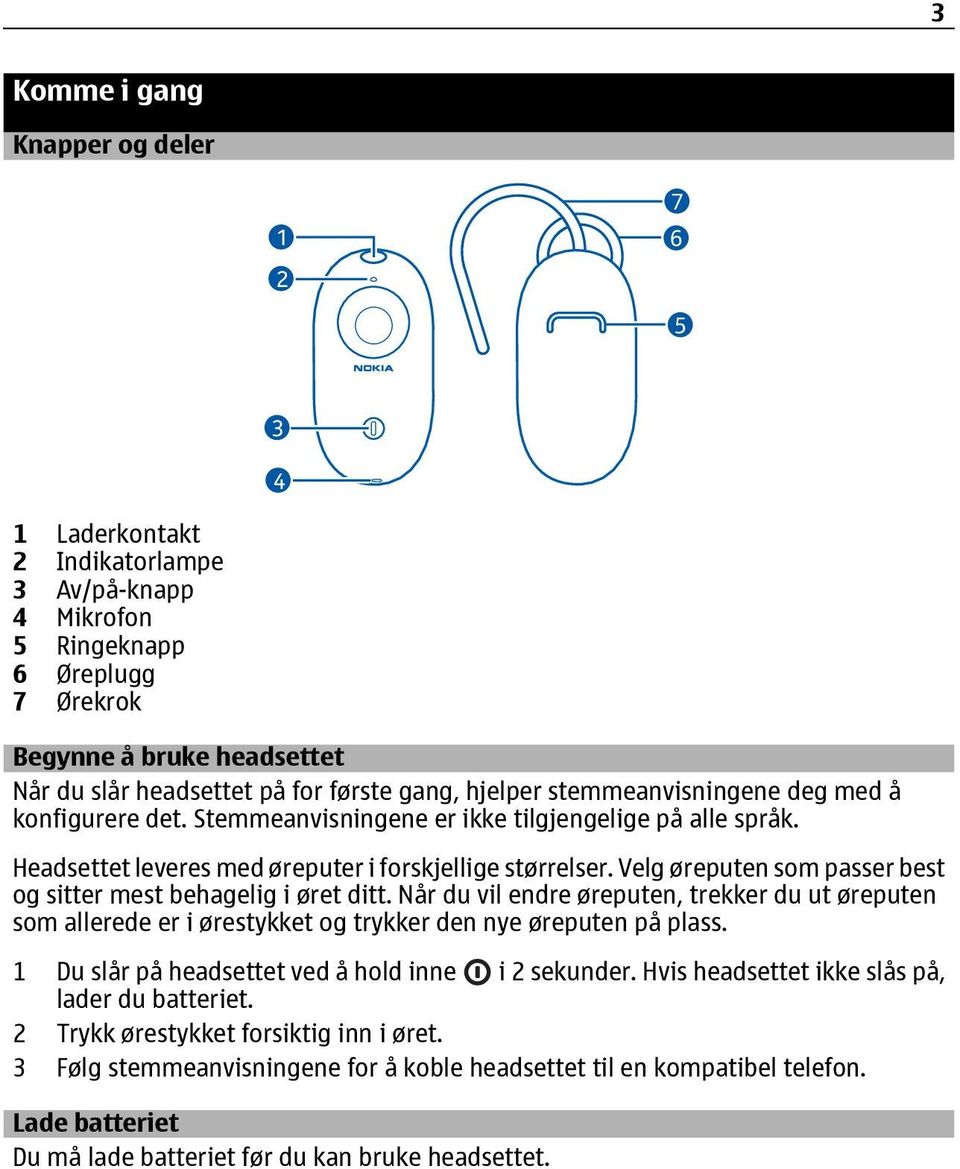 Velg øreputen som passer best og sitter mest behagelig i øret ditt. Når du vil endre øreputen, trekker du ut øreputen som allerede er i ørestykket og trykker den nye øreputen på plass.