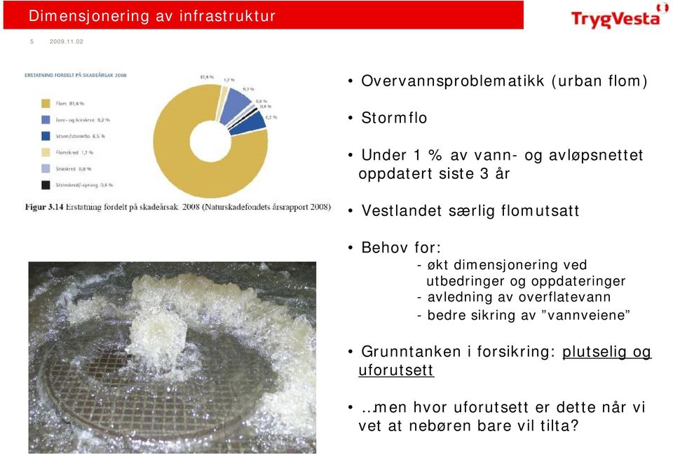 Vestlandet særlig flomutsatt Behov for: -økt dimensjonering ved utbedringer og oppdateringer