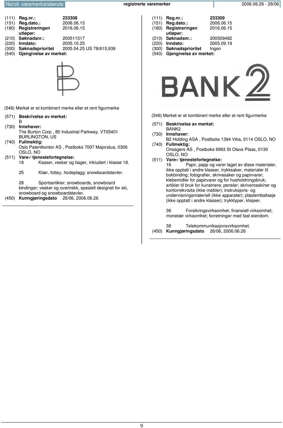 (151) Reg.dato.: 2006.06.15 (180) Registreringen 2016.06.15 (210) Søknadsnr.: 2005094