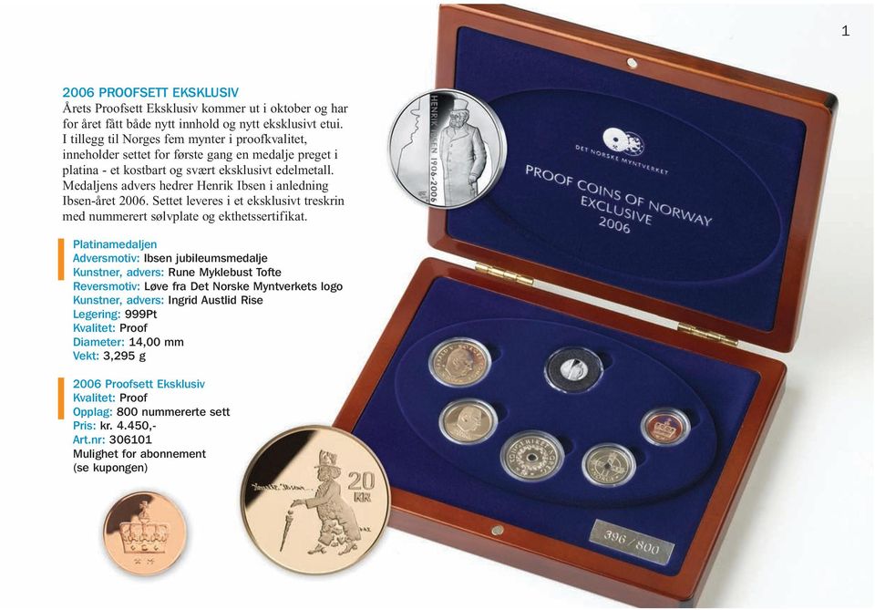 Medaljens advers hedrer Henrik Ibsen i anledning Ibsen-året 2006. Settet leveres i et eksklusivt treskrin med nummerert sølvplate og ekthetssertifikat.