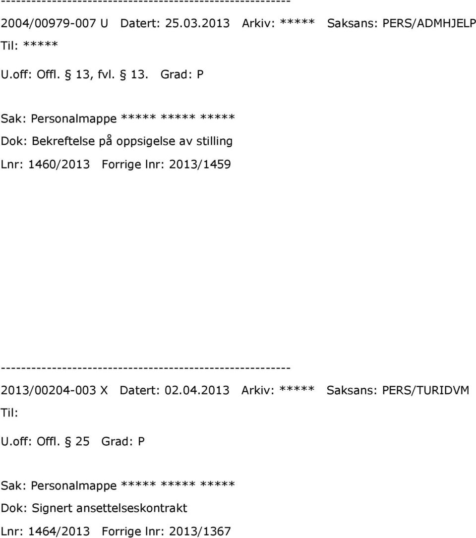 1460/2013 Forrige lnr: 2013/1459 2013/00204-