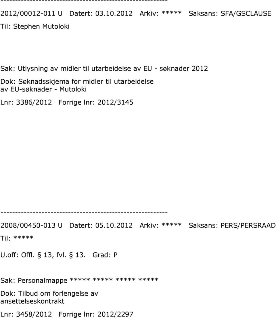 Dok: Søknadsskjema for midler til utarbeidelse av EU-søknader - Mutoloki Lnr: 3386/2012 Forrige lnr: 2012/3145 2008/00450-013 U