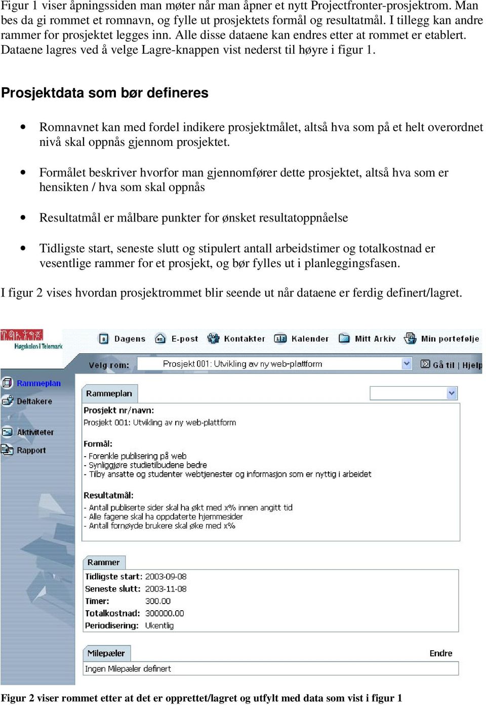 Prosjektdata som bør defineres Romnavnet kan med fordel indikere prosjektmålet, altså hva som på et helt overordnet nivå skal oppnås gjennom prosjektet.