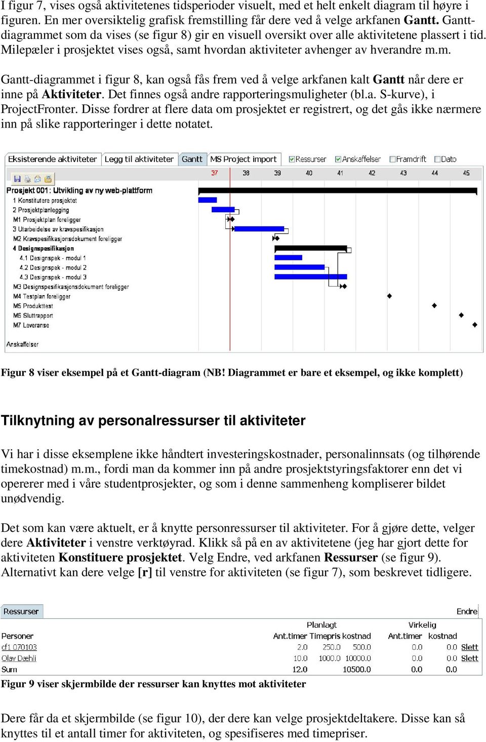 Det finnes også andre rapporteringsmuligheter (bl.a. S-kurve), i ProjectFronter.