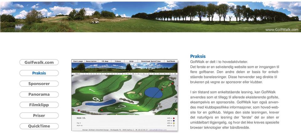 I sin tilstand som enkeltstående løsning, kan GolfWalk anvendes som et tillegg til allerede eksisterende golfsite, eksempelvis en sponsorsite.
