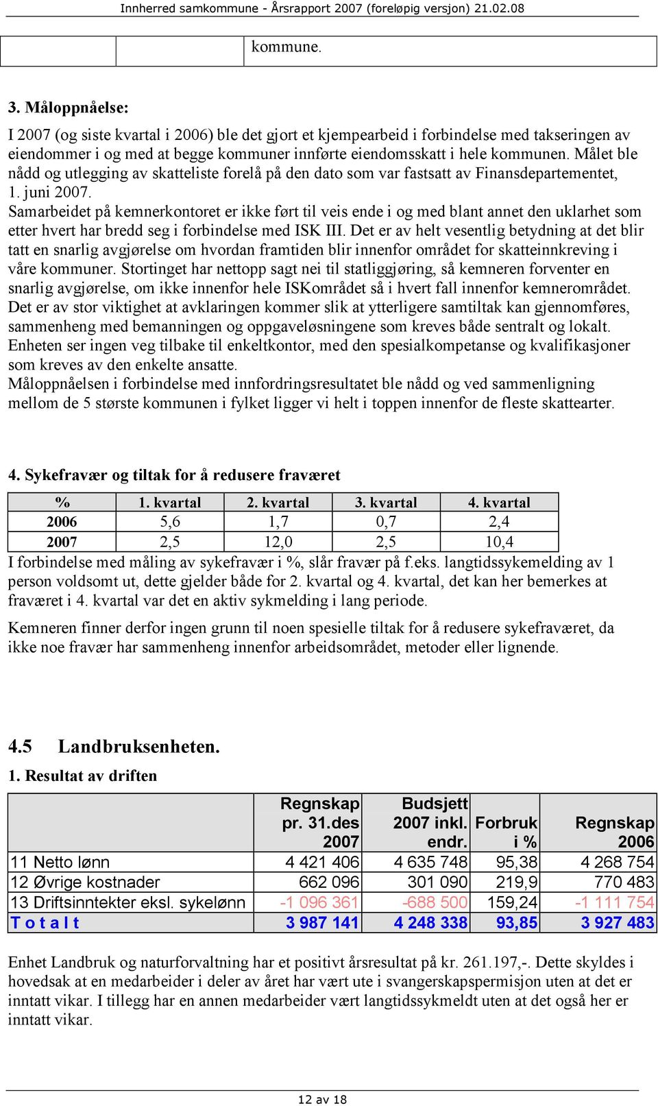 Samarbeidet på kemnerkontoret er ikke ført til veis ende i og med blant annet den uklarhet som etter hvert har bredd seg i forbindelse med ISK III.