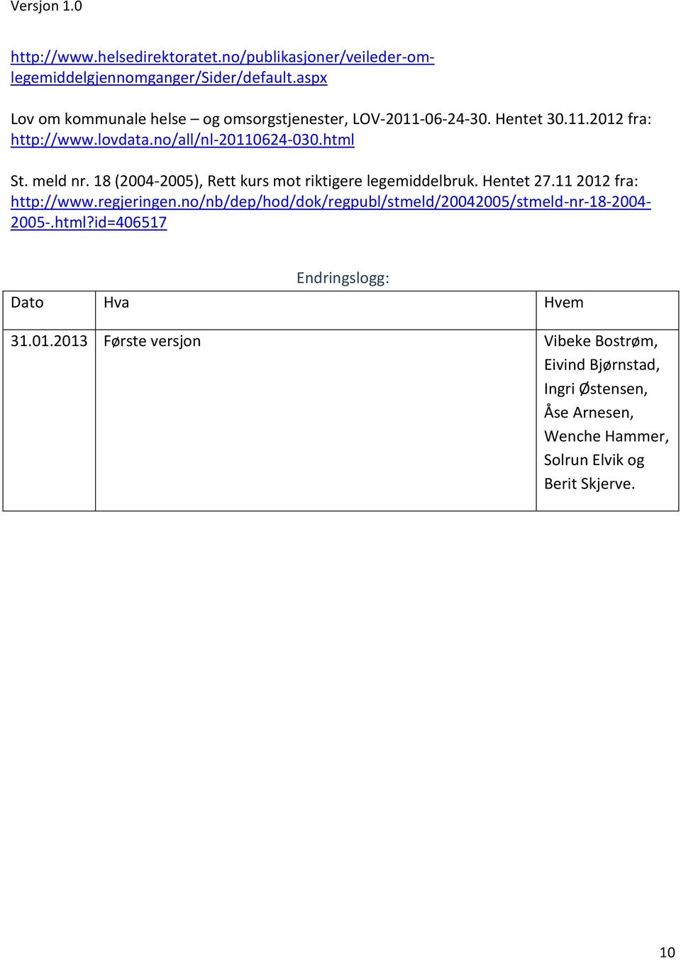 meld nr. 18 (2004-2005), Rett kurs mot riktigere legemiddelbruk. Hentet 27.11 2012 fra: http://www.regjeringen.