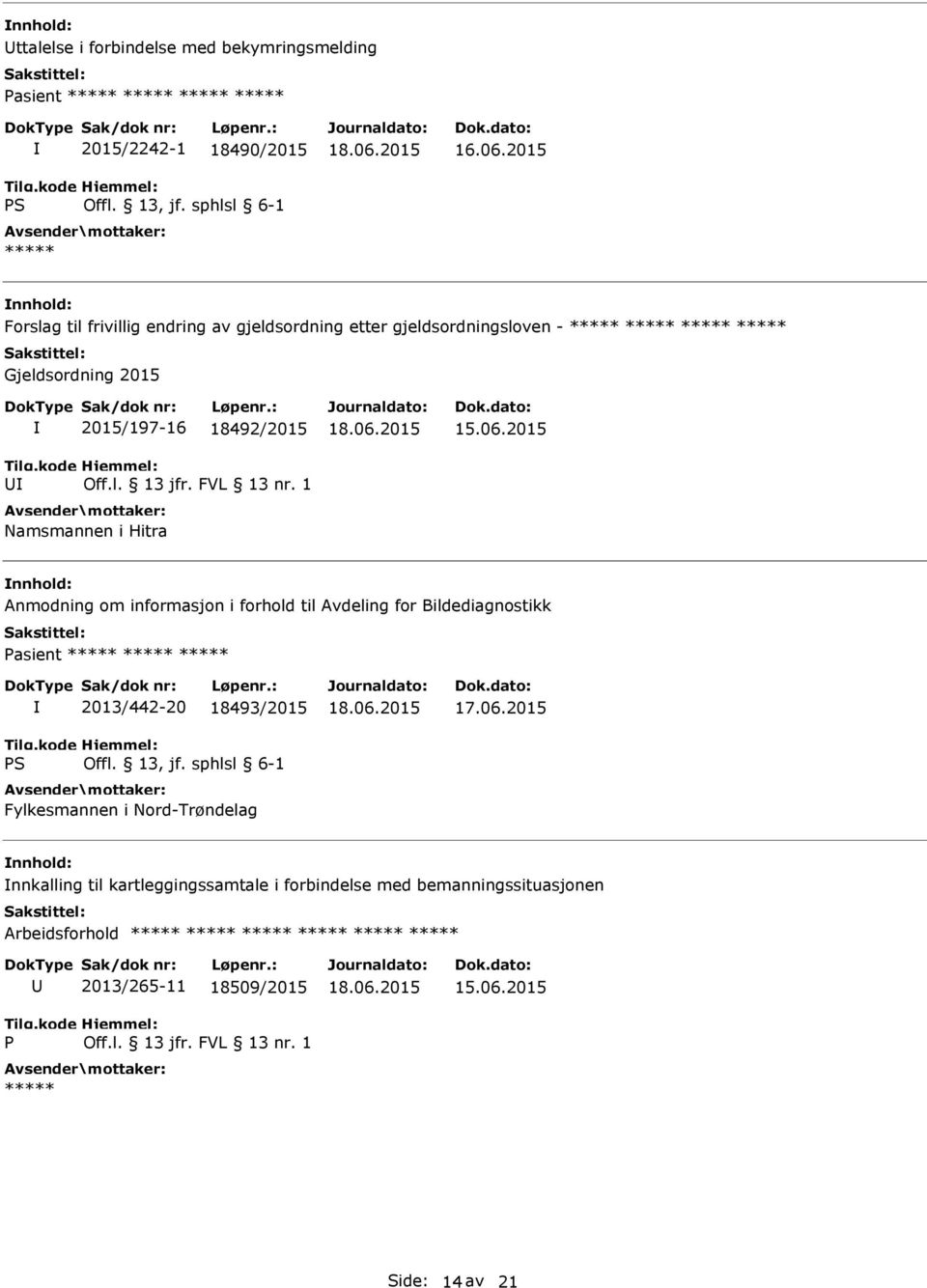 informasjon i forhold til Avdeling for Bildediagnostikk asient S 2013/442-20 18493/2015 Fylkesmannen i Nord-Trøndelag