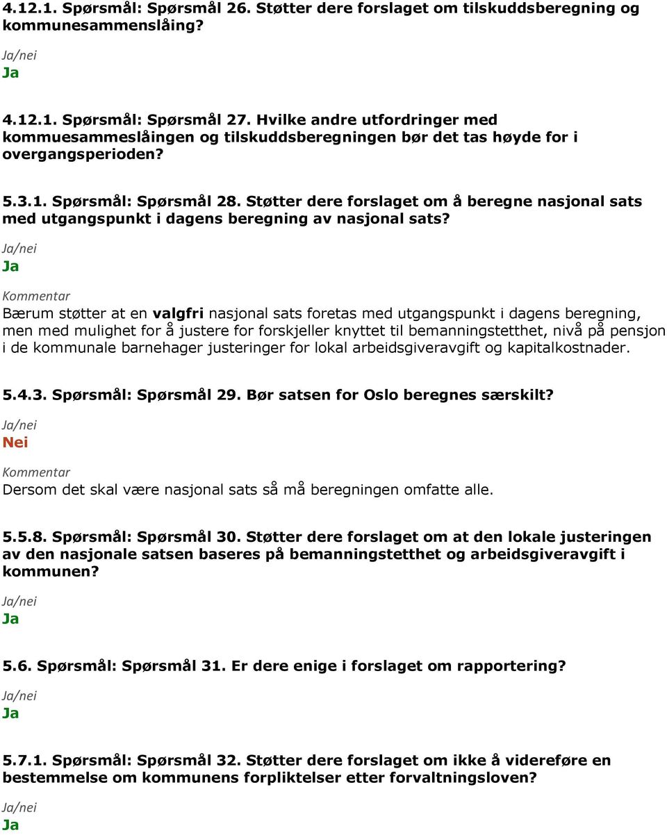 Støtter dere forslaget om å beregne nasjonal sats med utgangspunkt i dagens beregning av nasjonal sats?