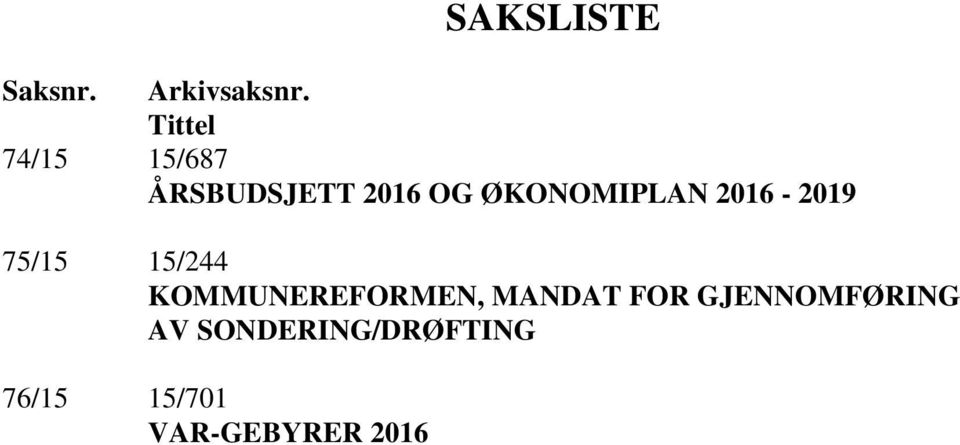 ØKONOMIPLAN 2016-2019 75/15 15/244