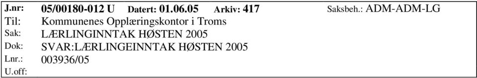 : ADM-ADM-LG Til: Kommunenes Opplæringskontor i