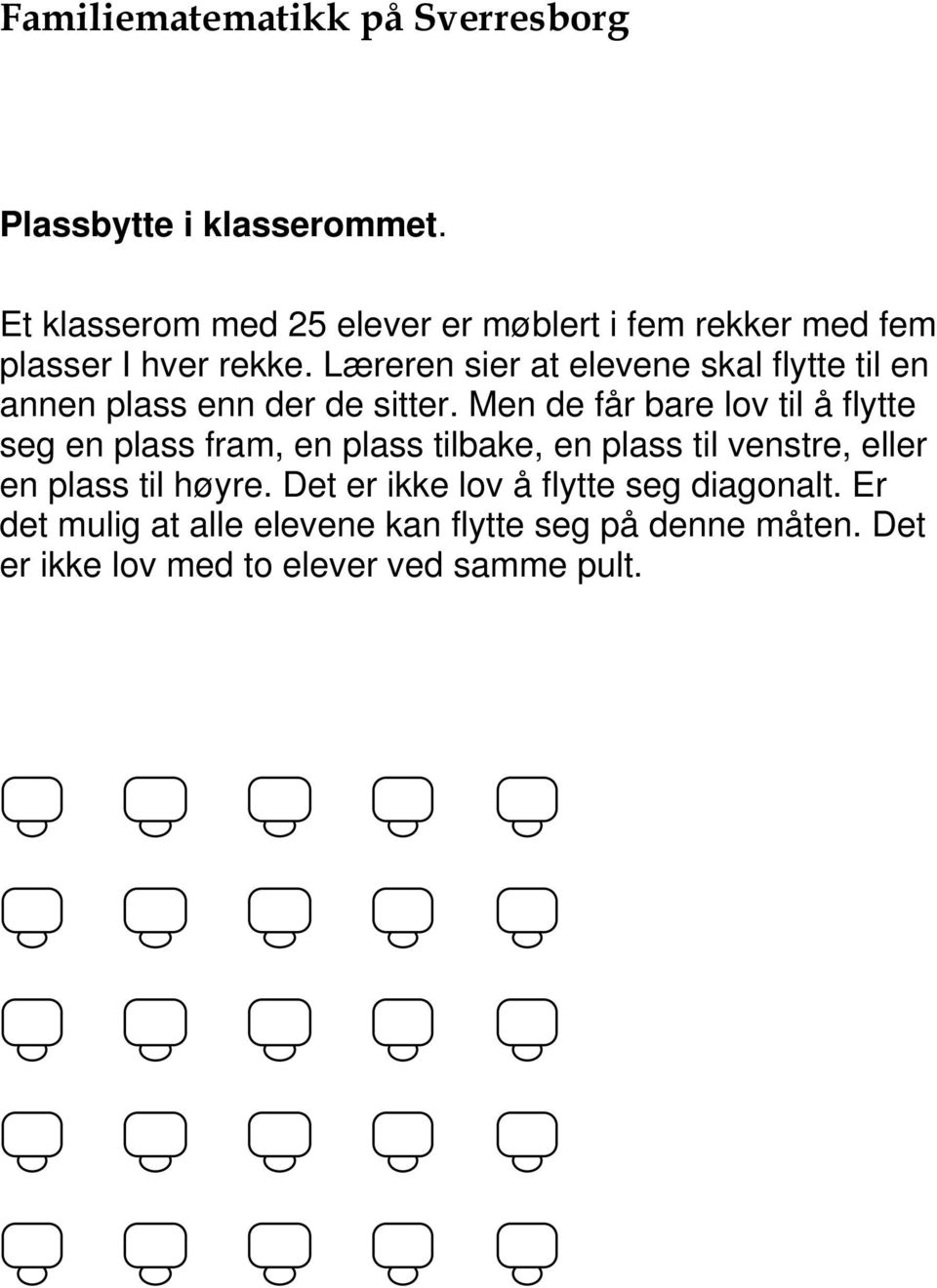 Men de får bare lov til å flytte seg en plass fram, en plass tilbake, en plass til venstre, eller en plass til