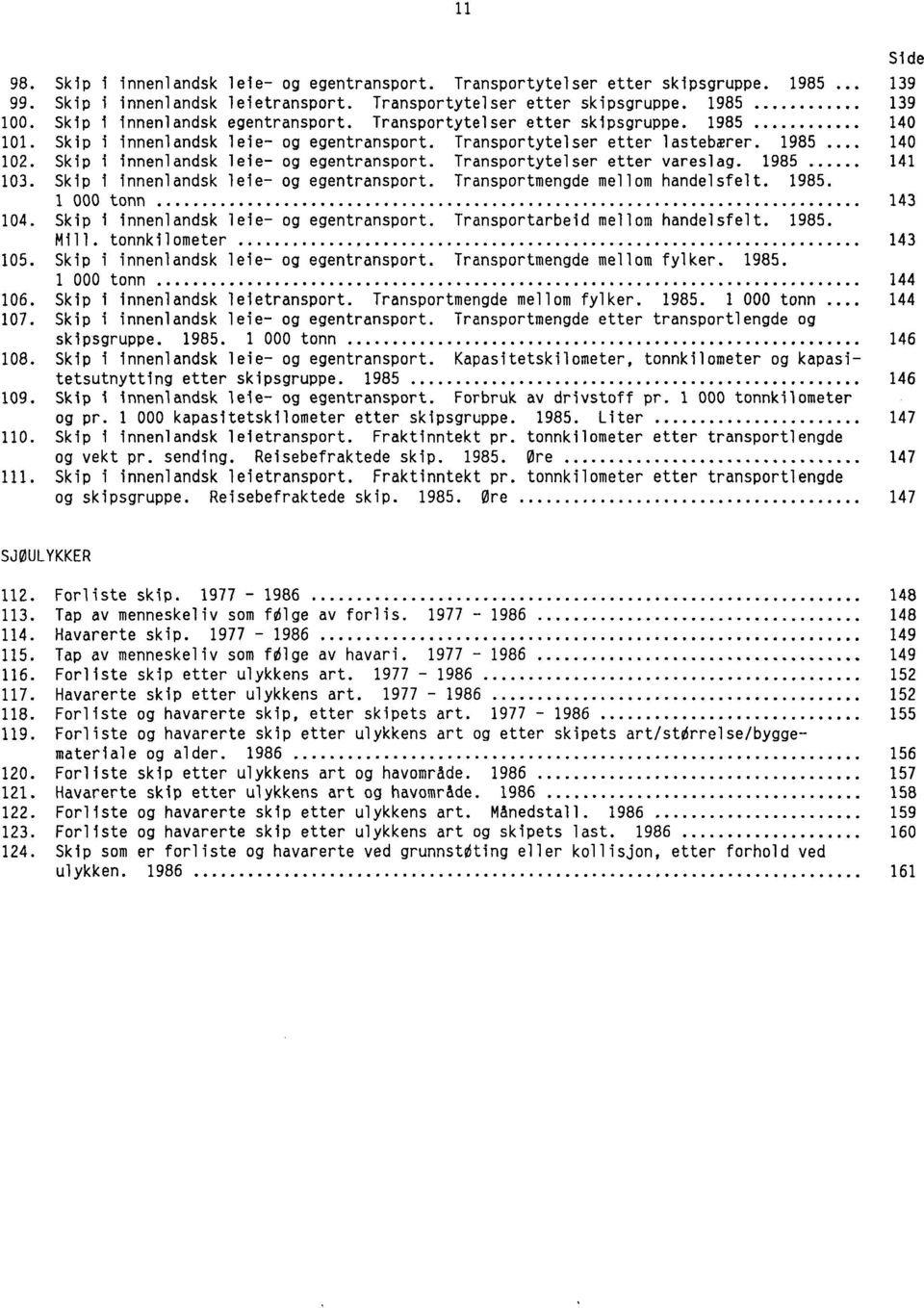 Skip i innenlandsk leie- og egentransport. Transportytelser etter vareslag. 1985 141 103. Skip I innenlandsk leie- og egentransport. Transportmengde mellom handelsfelt. 1985. 1 000 tonn 143 104.