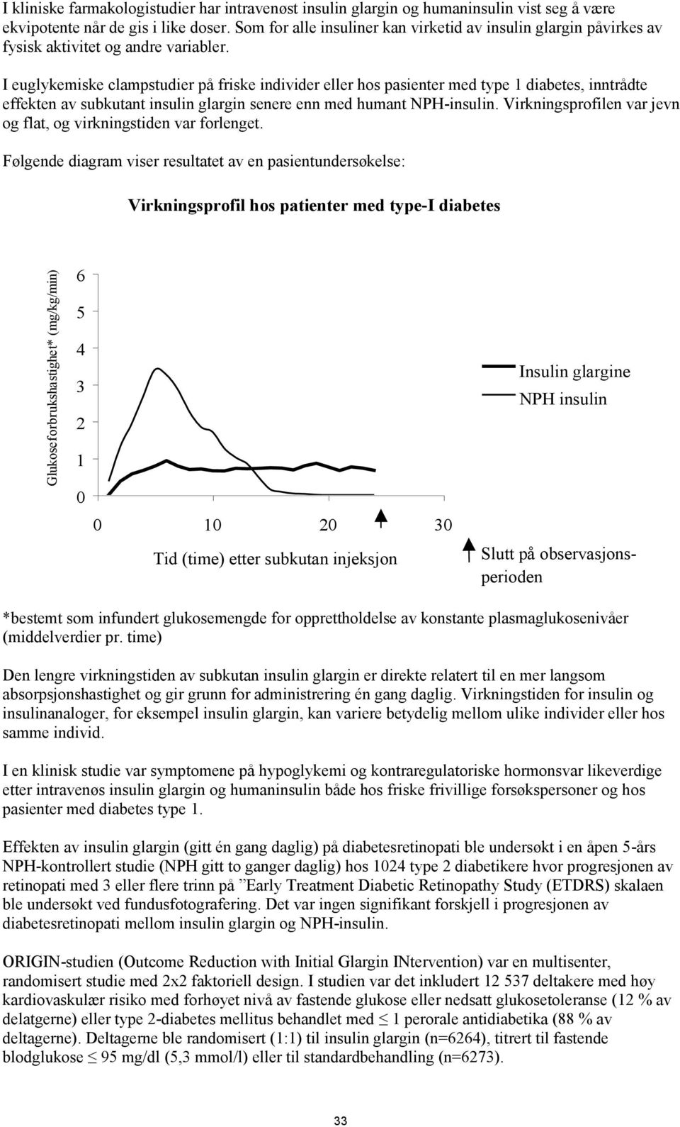 I euglykemiske clampstudier på friske individer eller hos pasienter med type 1 diabetes, inntrådte effekten av subkutant insulin glargin senere enn med humant NPH-insulin.