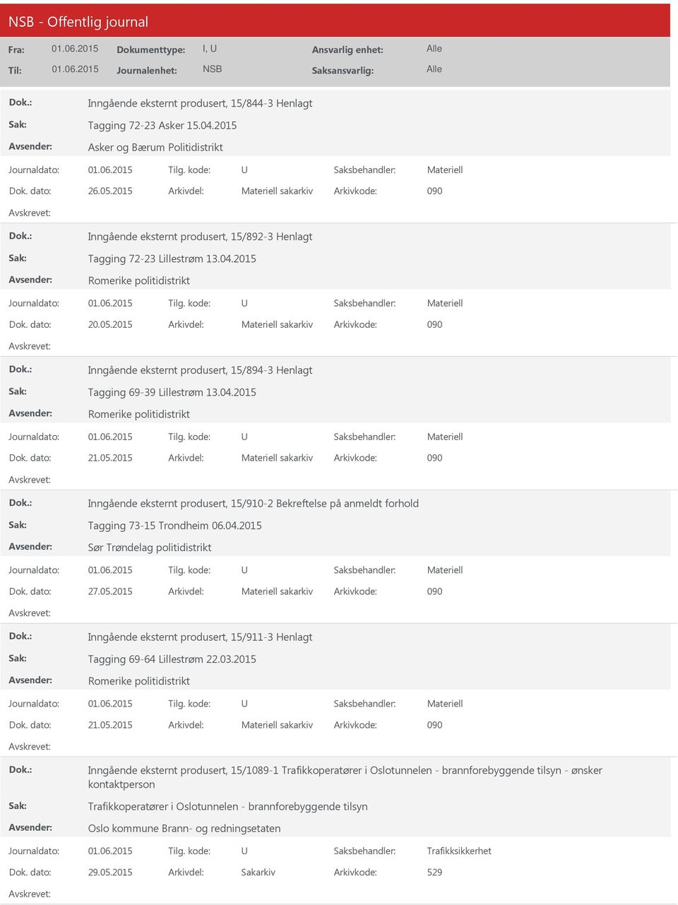 2015 Arkivdel: sakarkiv Arkivkode: 090 Inngående eksternt produsert, 15/894-3 Henlagt Tagging 69-39 Lillestrøm 13.04.2015 Dok. dato: 21.05.