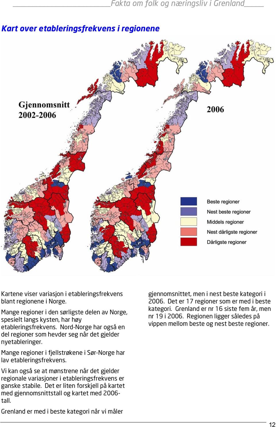 Mange regioner i fjellstrøkene i Sør-Norge har lav etableringsfrekvens. Vi kan også se at mønstrene når det gjelder regionale variasjoner i etableringsfrekvens er ganske stabile.