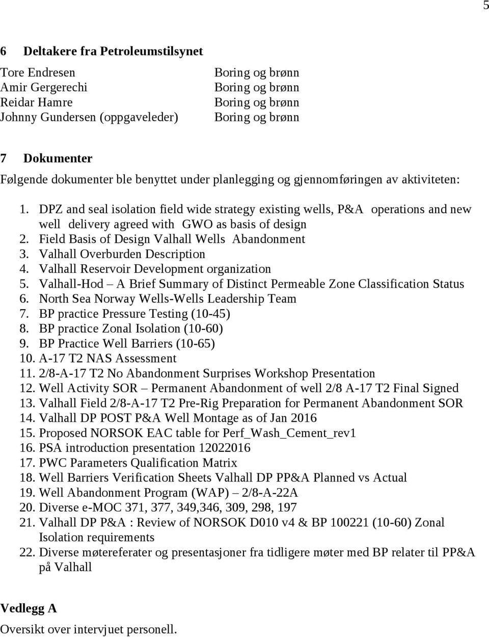 Valhall Overburden Description 4. Valhall Reservoir Development organization 5. Valhall-Hod A Brief Summary of Distinct Permeable Zone Classification Status 6.