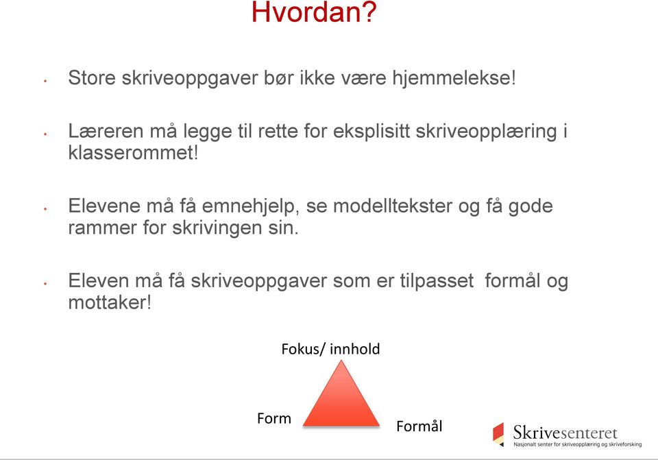 Elevene må få emnehjelp, se modelltekster og få gode rammer for skrivingen