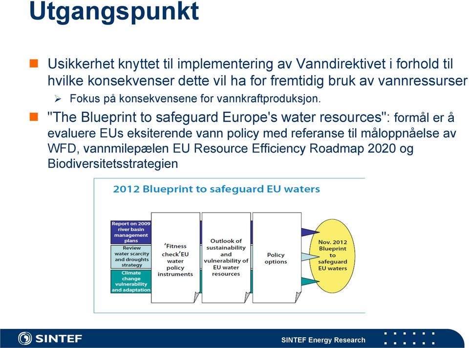 "The Blueprint to safeguard Europe's water resources": formål er å evaluere EUs eksiterende vann policy