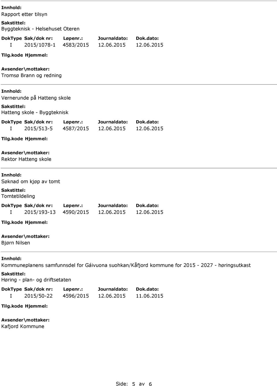 2015/193-13 4590/2015 Bjørn Nilsen Kommuneplanens samfunnsdel for Gáivuona suohkan/kåfjord kommune