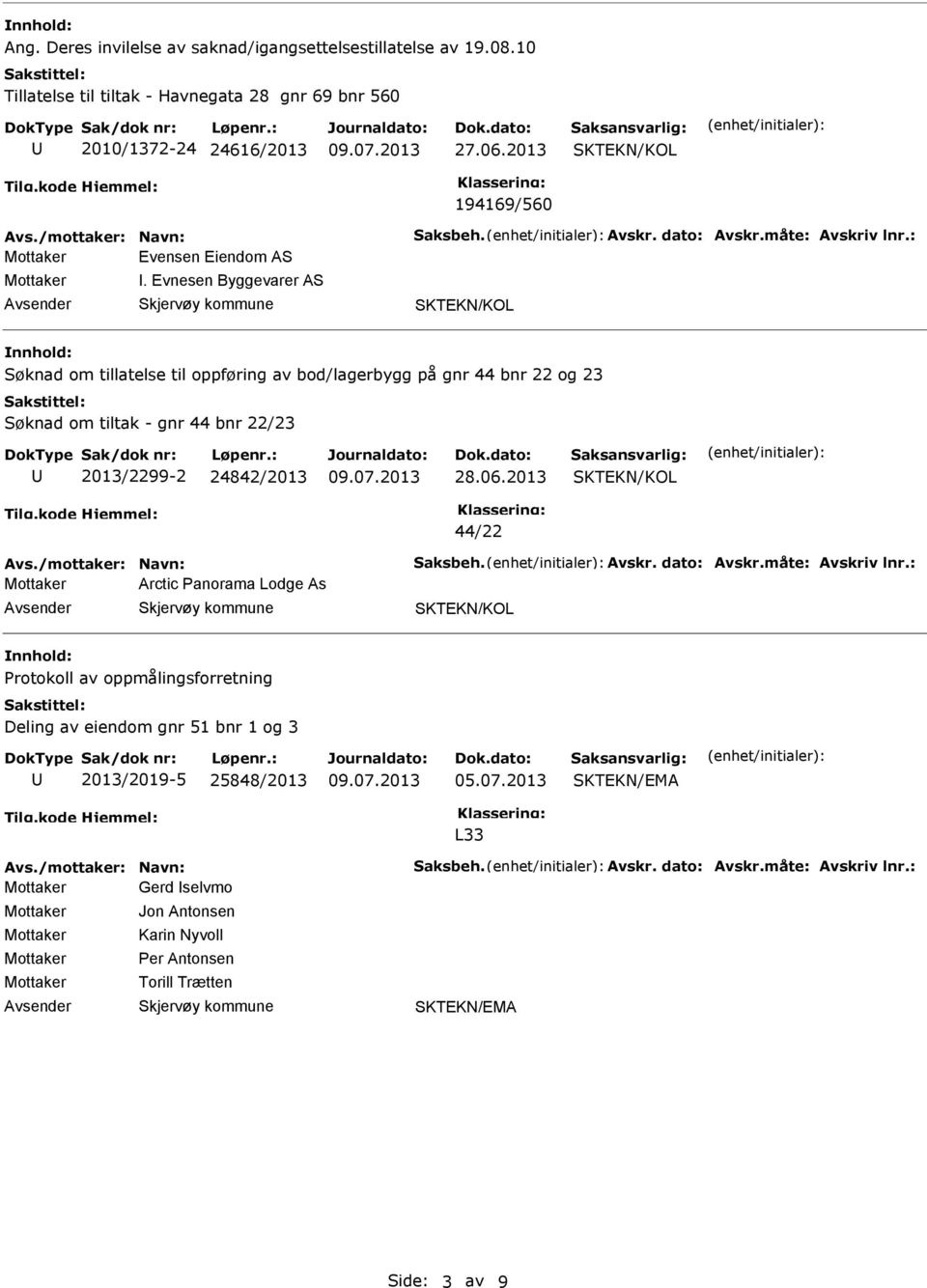 Evnesen Byggevarer AS Søknad om tillatelse til oppføring av bod/lagerbygg på gnr 44 bnr 22 og 23 Søknad om tiltak - gnr 44 bnr 22/23 2013/2299-2 24842/2013 28.06.2013 44/22 Avs.