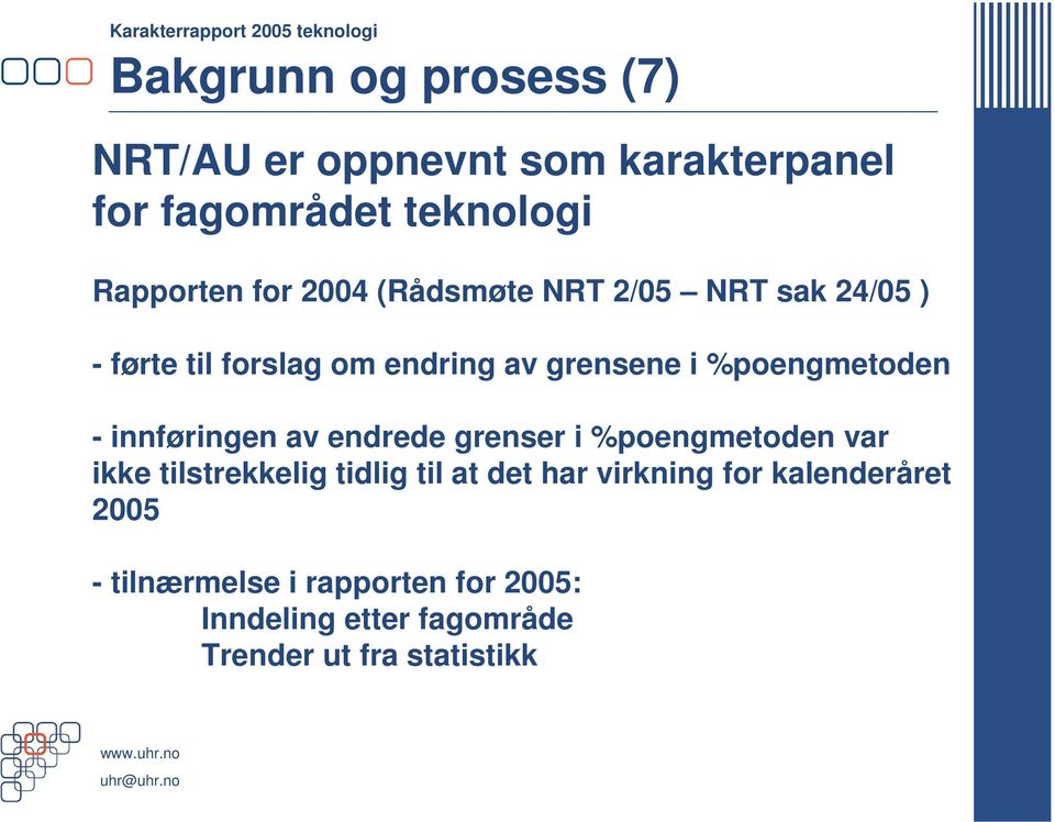 innføringen av endrede grenser i %poengmetoden var ikke tilstrekkelig tidlig til at det har virkning