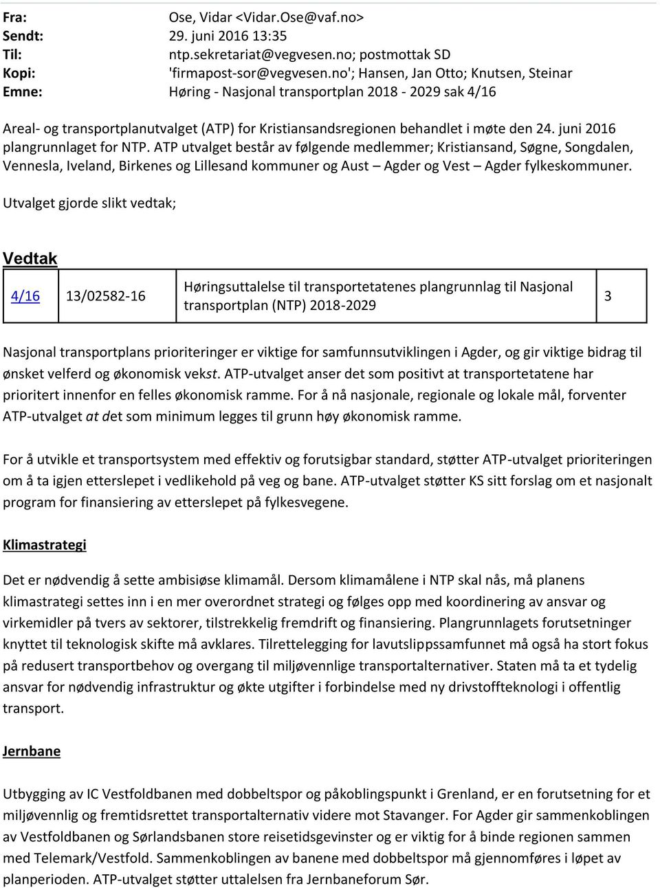 juni 2016 plangrunnlaget for NTP.