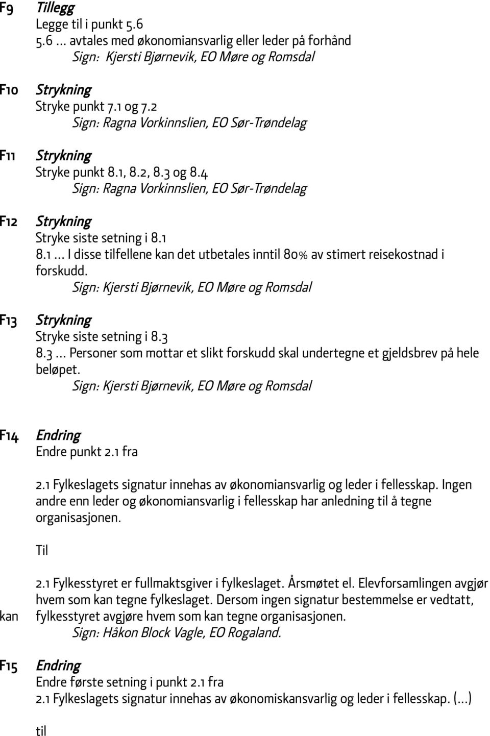 Sign: Kjersti Bjørnevik, EO Møre og Romsdal Stryke siste setning i 8.3 8.3... Personer som mottar et slikt forskudd skal undertegne et gjeldsbrev på hele beløpet.