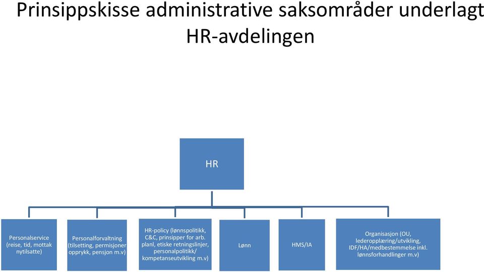 v) HR-policy (lønnspolitikk, C&C, prinsipper for arb.