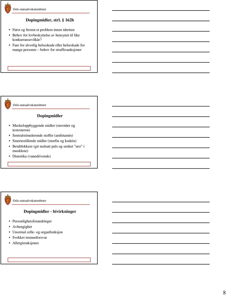 testosteron) Sentralstimulerende stoffer (amfetamin) Smertestillende midler (morfin og kodein) Betablokkere (gir nedsatt puls og senket uro i