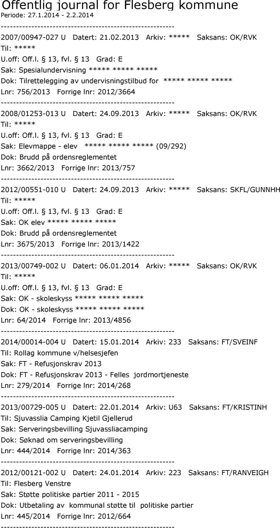 2013 Arkiv: ***** Saksans: OK/RVK Sak: Spesialundervisning ***** ***** ***** Dok: Tilrettelegging av undervisningstilbud for ***** ***** ***** Lnr: 756/2013 Forrige lnr: 2012/3664 2008/01253-013 U