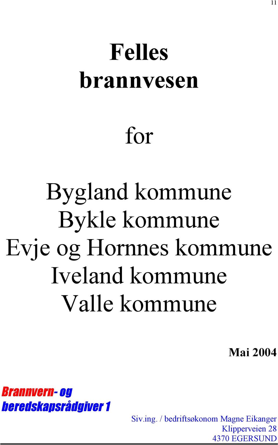 Mai 2004 Brannvern- og beredskapsrådgiver 1 Siv.ing.