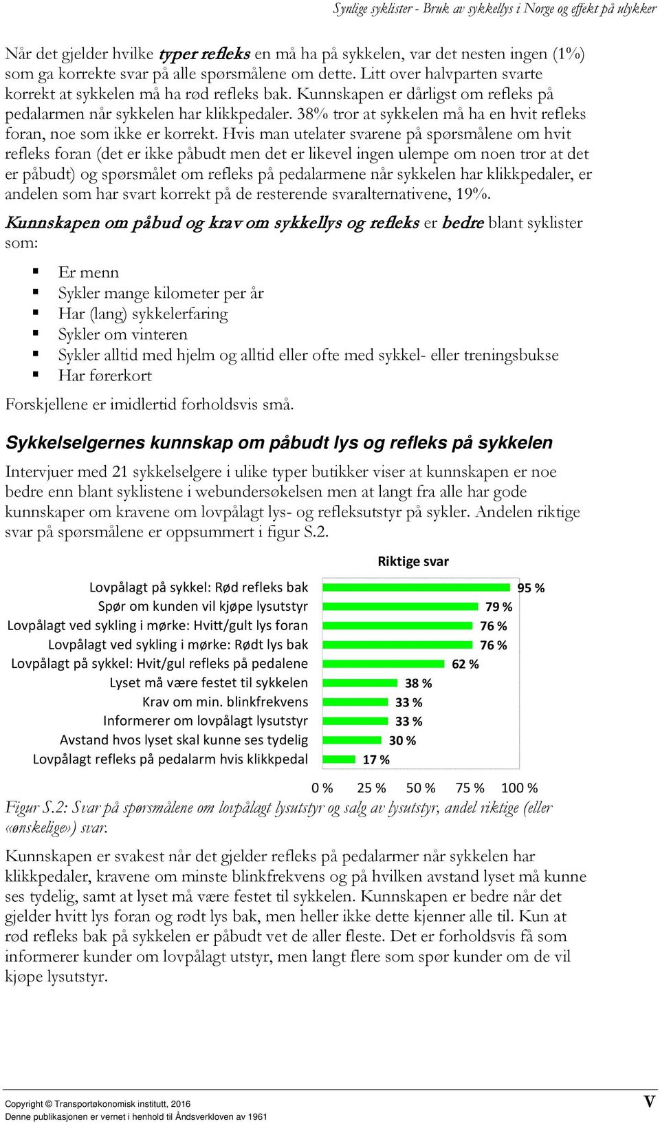 38% tror at sykkelen må ha en hvit refleks foran, noe som ikke er korrekt.