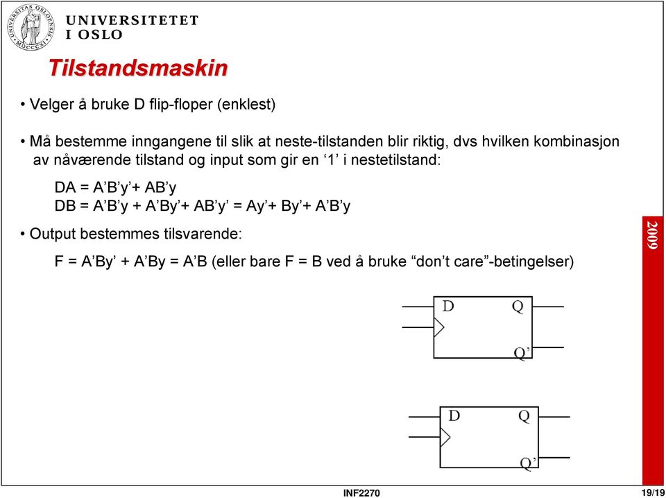 en 1 i nestetilstand: DA = A B y + AB y DB = A B y + A By + AB y = Ay + By + A B y Output