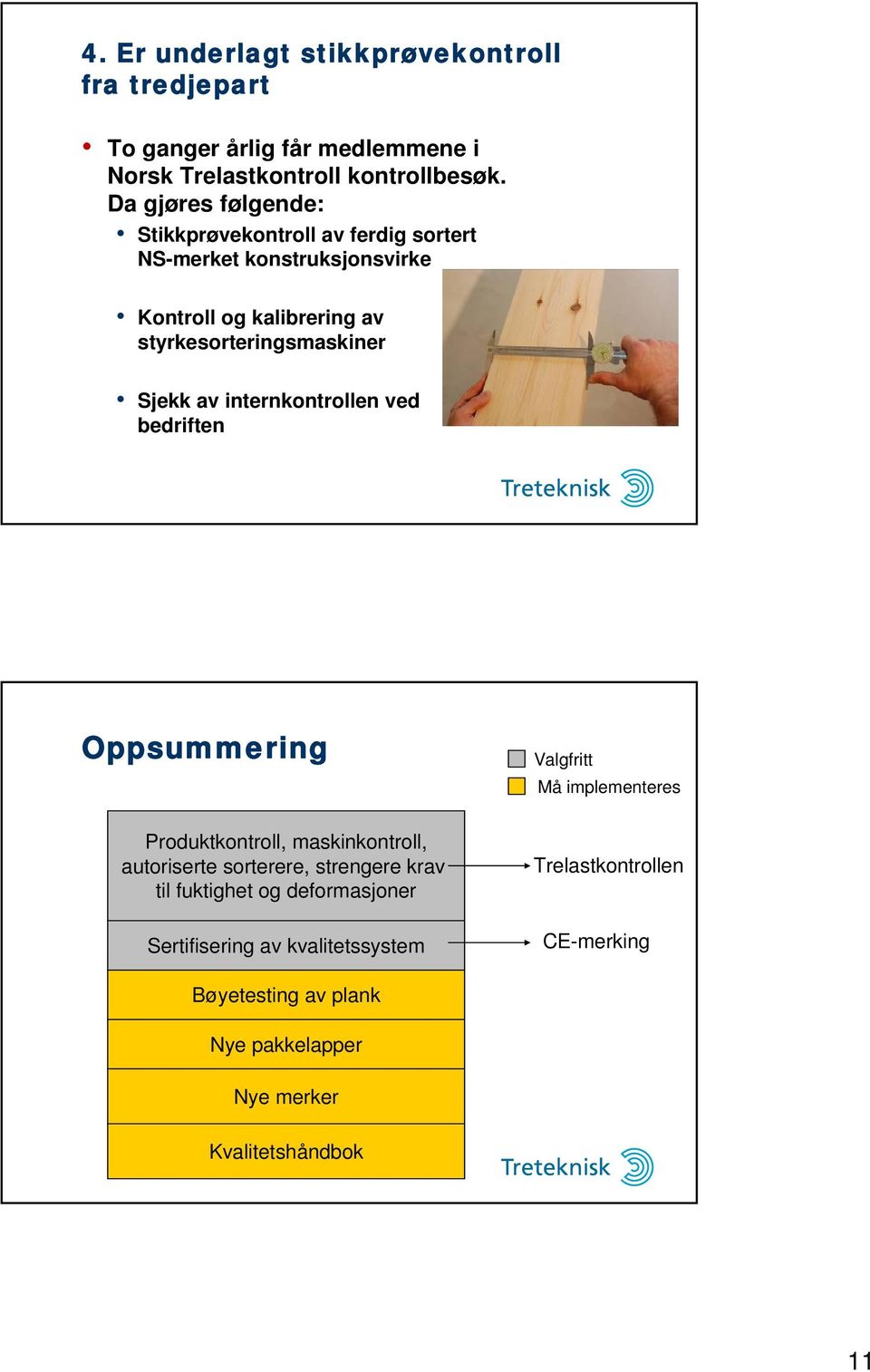 Sjekk av internkontrollen ved bedriften Oppsummering Produktkontroll, maskinkontroll, autoriserte sorterere, strengere krav til fuktighet og