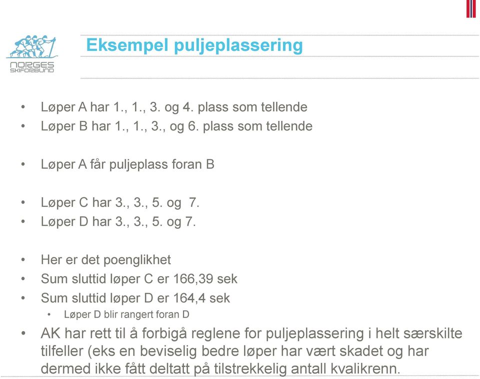 Løper D har 3., 3., 5. og 7.