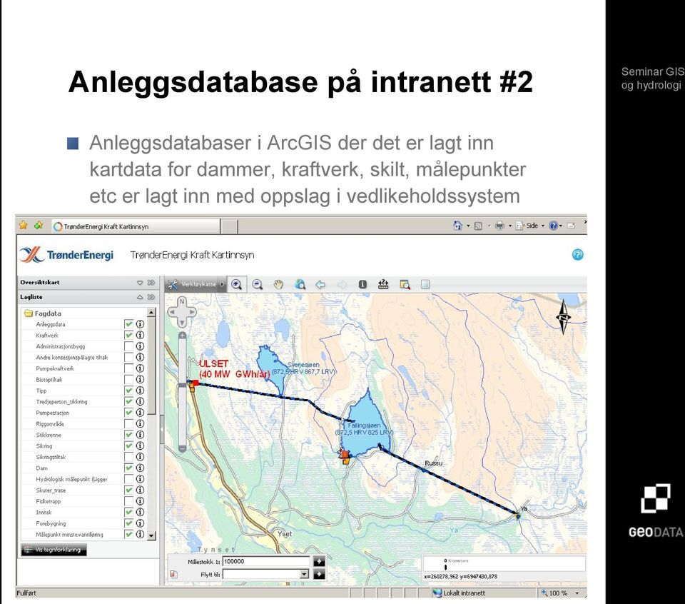 inn kartdata for dammer, kraftverk, skilt,