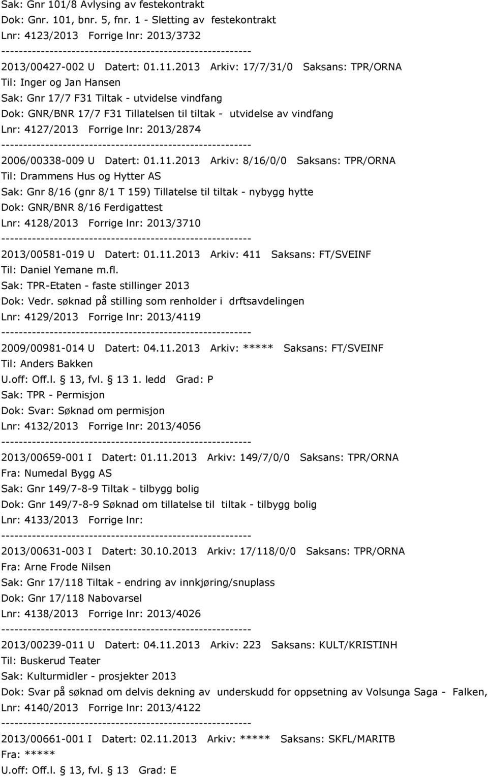 Forrige lnr: 2013/2874 2006/00338-009 U Datert: 01.11.