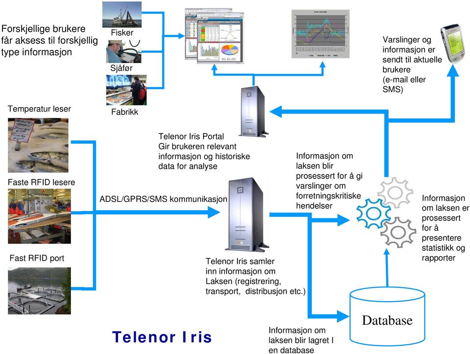 kommunikasjon Telenor Iris samler inn informasjon om Laksen (registrering, transport, distribusjon etc.