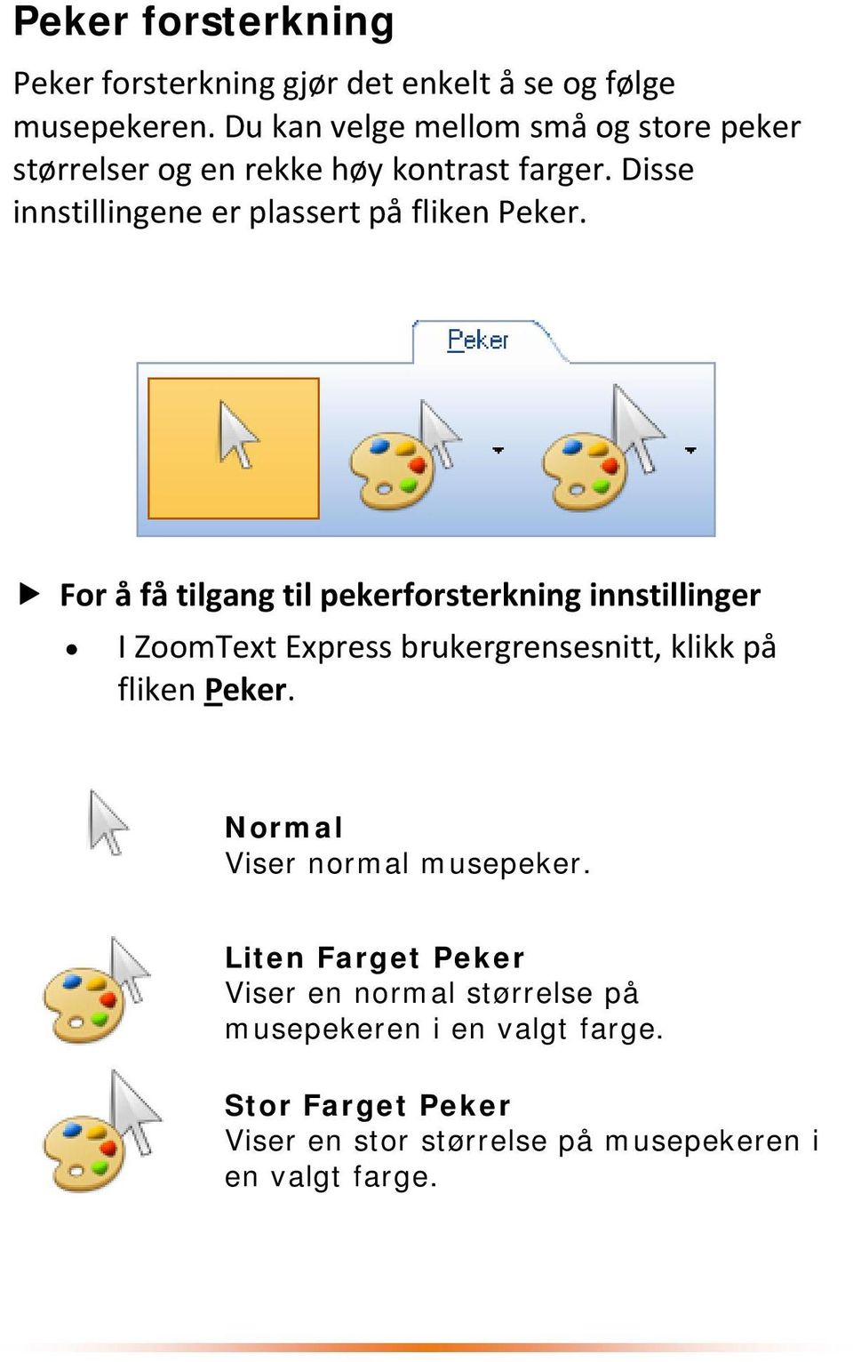 Disse innstillingene er plassert på fliken Peker.