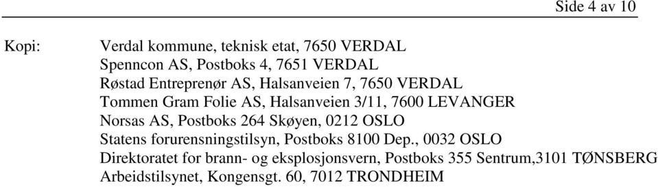 AS, Postboks 264 Skøyen, 0212 OSLO Statens forurensningstilsyn, Postboks 8100 Dep.