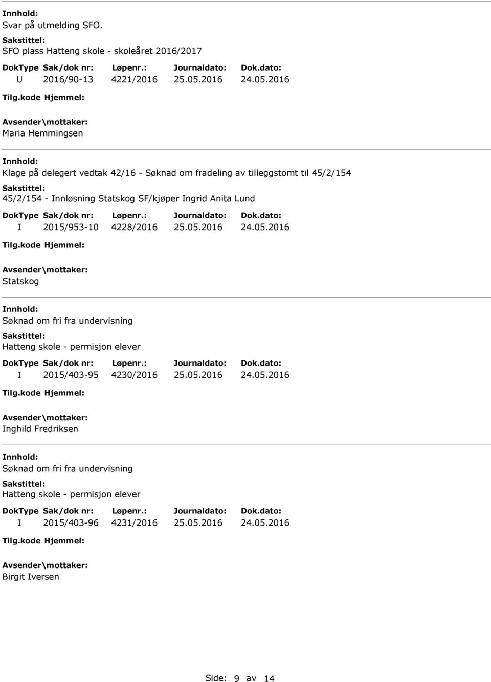 om fradeling av tilleggstomt til 45/2/154 45/2/154 - nnløsning Statskog SF/kjøper ngrid Anita Lund 2015/953-10 4228/2016